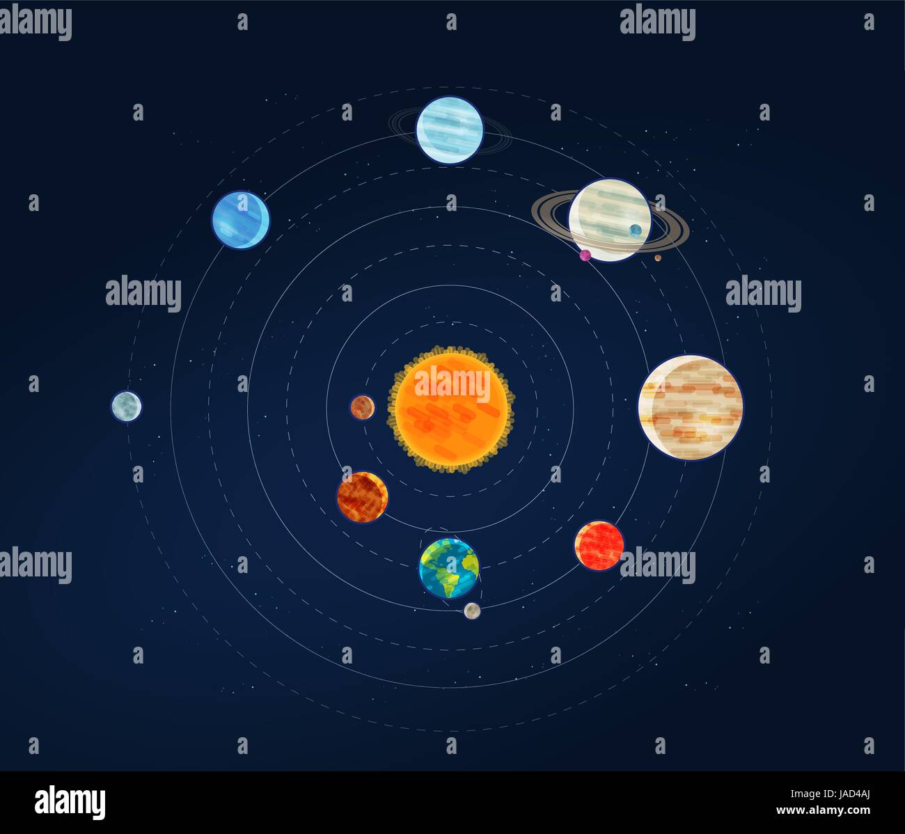Système solaire, galaxie, infographie. L'espace, l'astronomie, planètes et étoiles concept. Vector illustration Illustration de Vecteur