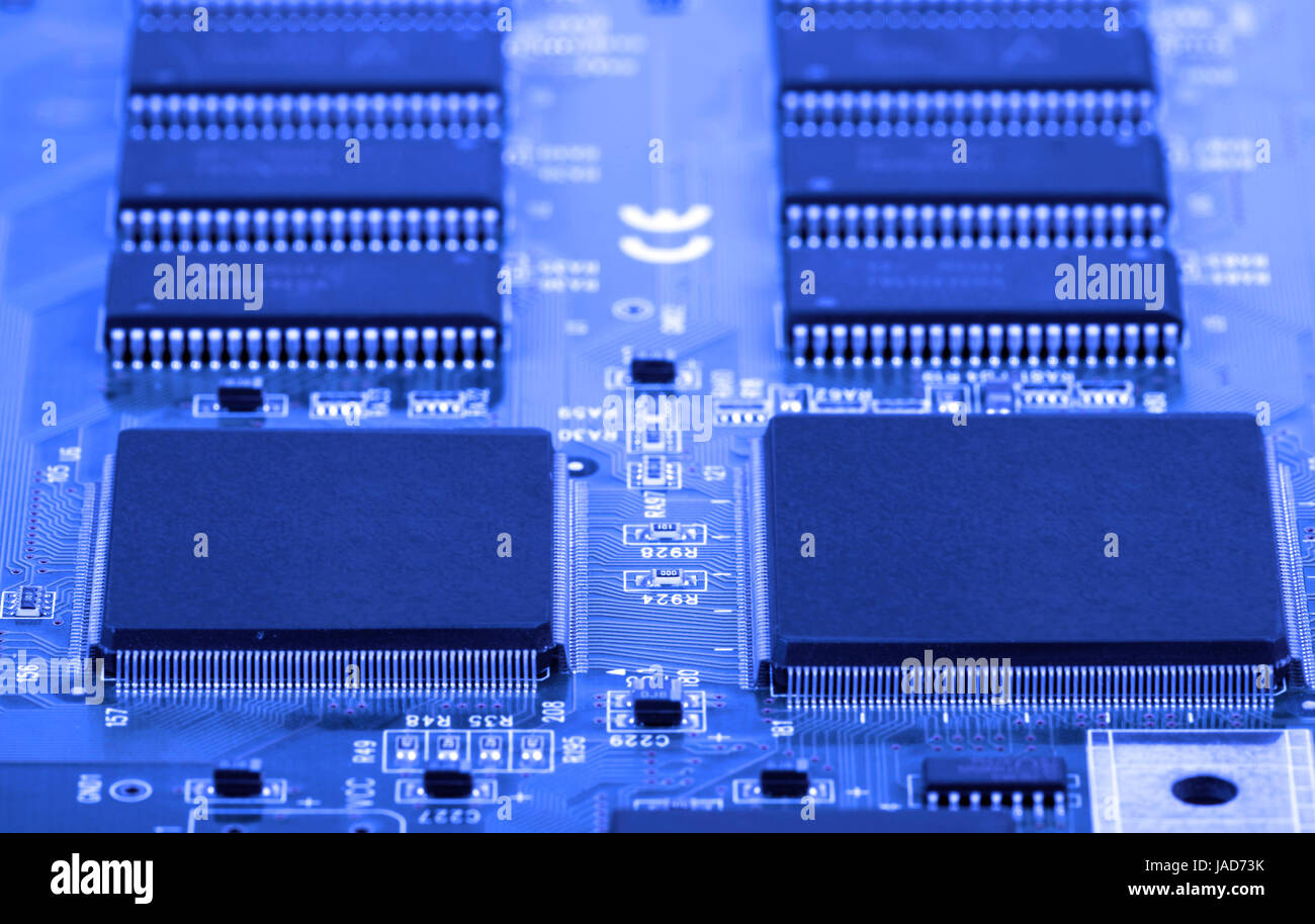 Platine micro-ordinateur en monochrome Blau Banque D'Images