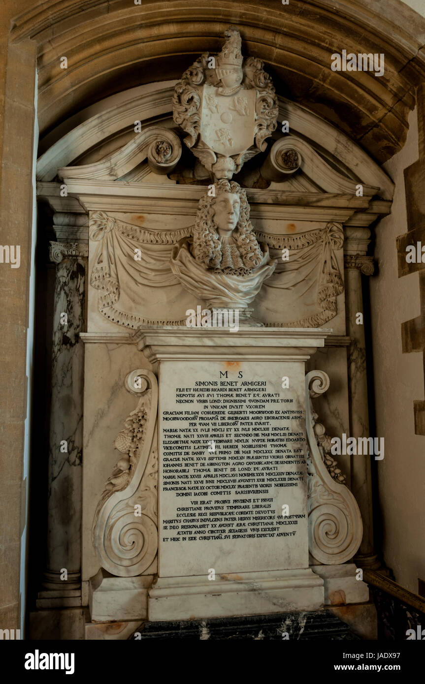 Simon Bennett monument, Église de l'Assomption de la Bienheureuse Vierge Marie, Beachampton, Buckinghamshire, England, UK Banque D'Images