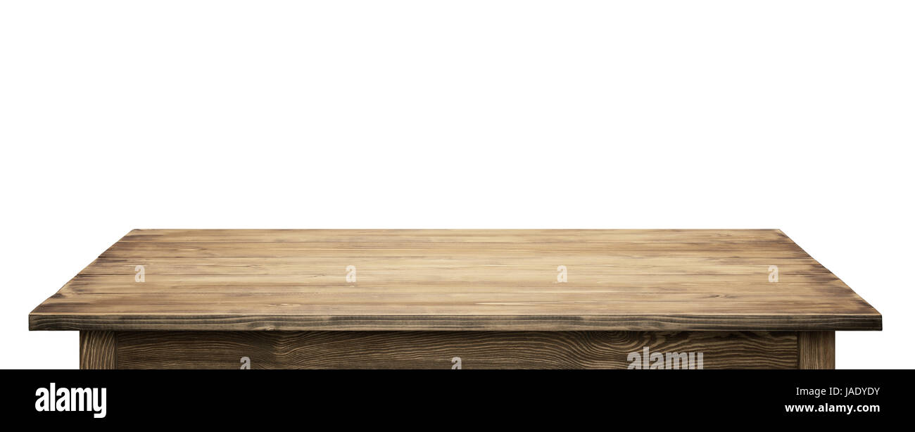 Table en bois sur fond blanc. Table rustique en bois vide. Banque D'Images