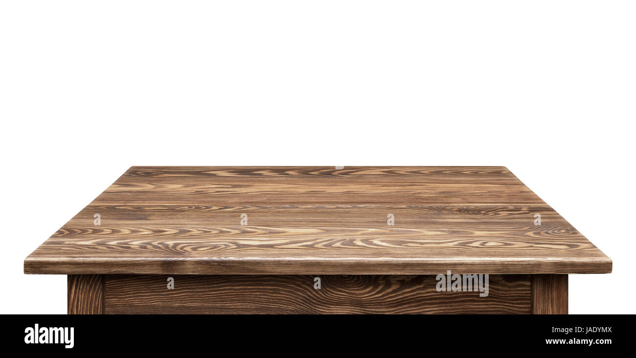 Table en bois sur fond blanc. Table rustique en bois vide. Banque D'Images