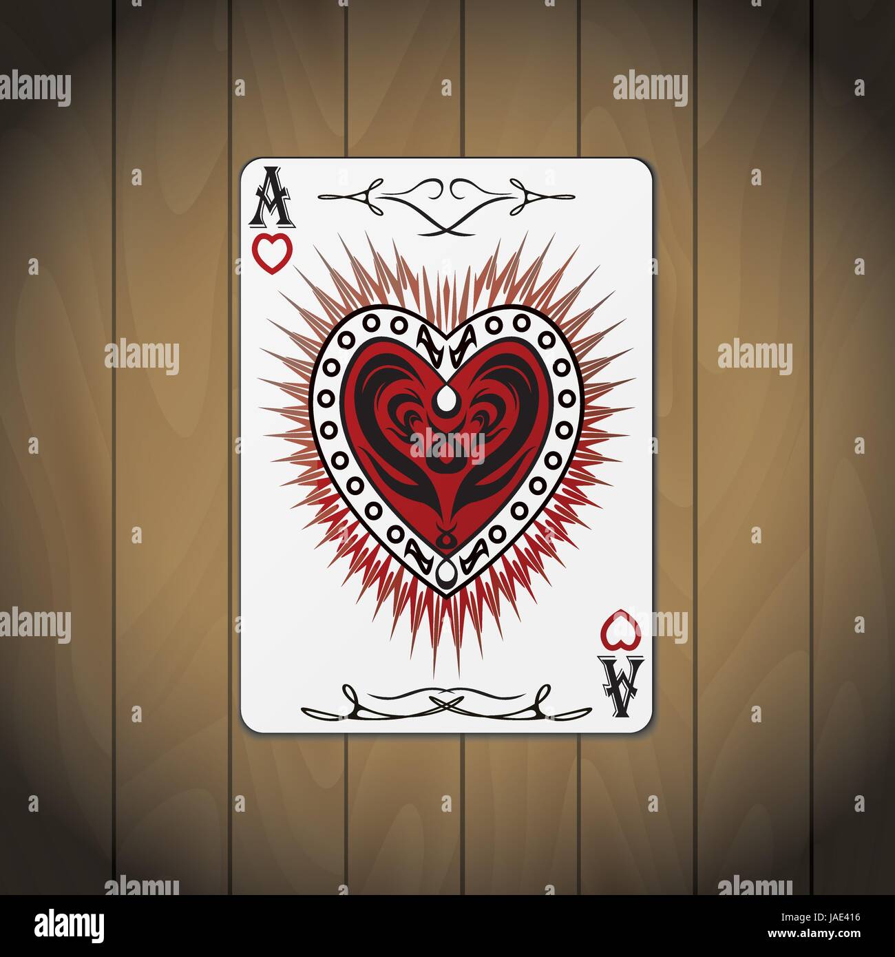 Ace hearts, poker carte de fond en bois. Illustration de Vecteur