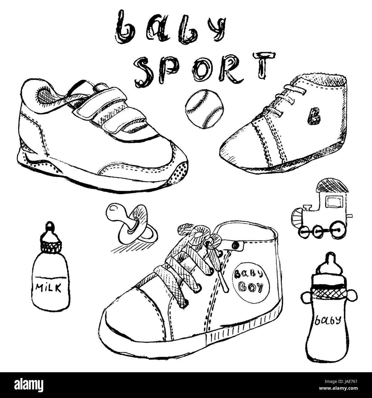 Chaussures Bebe Sketch Jeu Handdrawn Isole Sur Blanc Image Vectorielle Stock Alamy