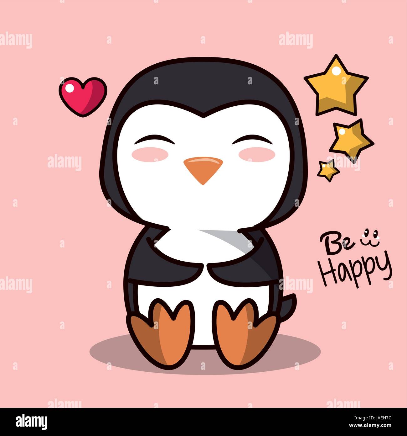 Arriere Plan De Couleur Rose Avec Cute Kawaii Animal Penguin Et Coeurs Flottants Avec Des Etoiles Image Vectorielle Stock Alamy