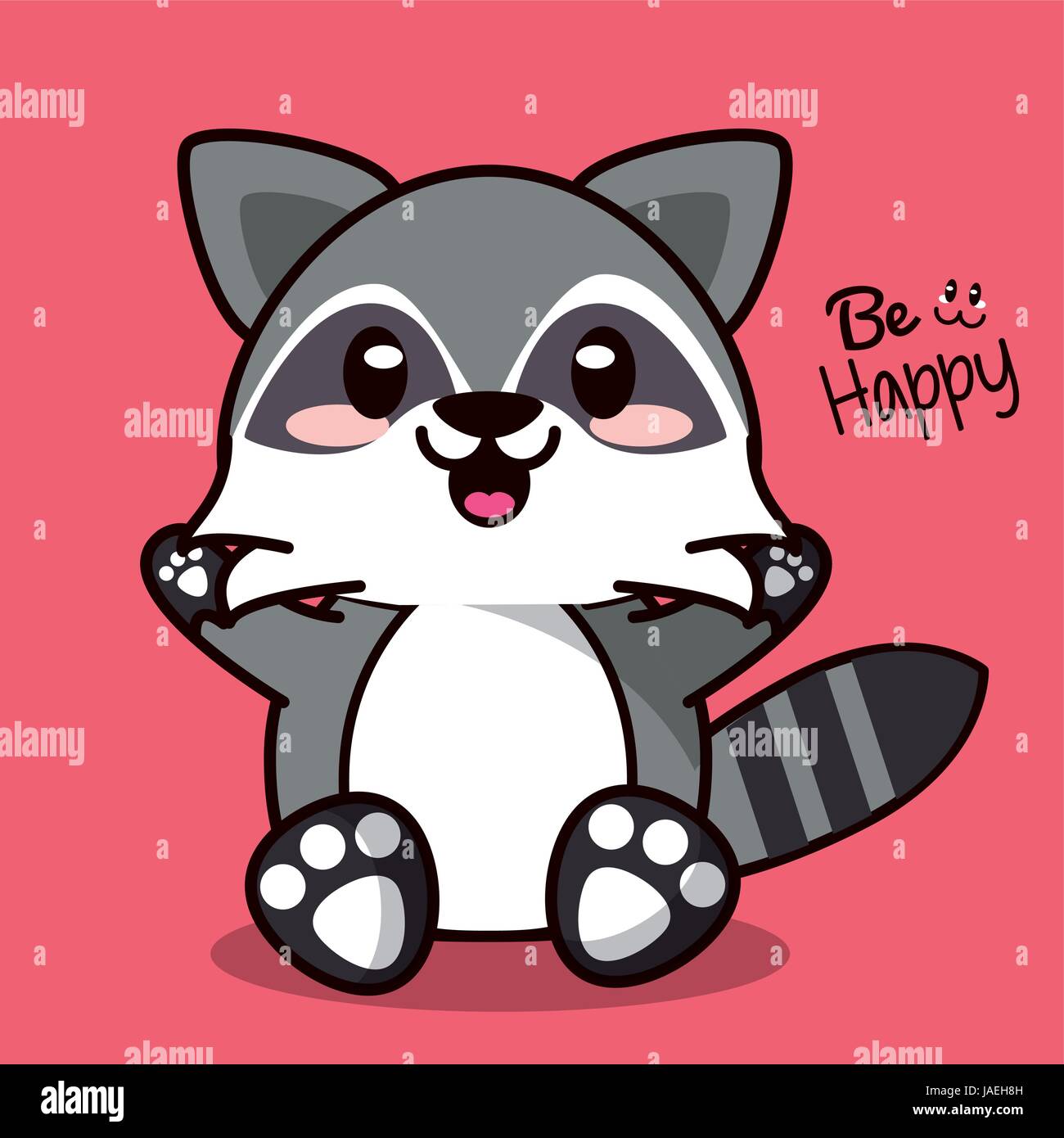 Fond De Couleur Avec Cute Kawaii Animal Raton Laveur Le Bonheur D Expression Image Vectorielle Stock Alamy