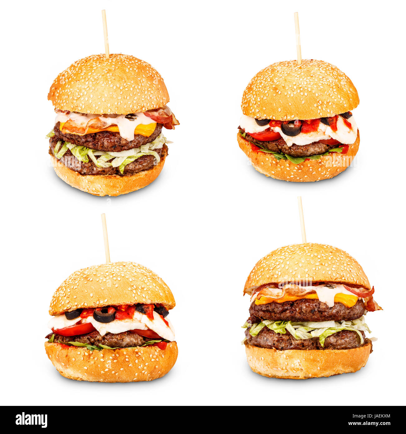 Ensemble d'hamburgers parfait avec du fromage, bacon et le chou Banque D'Images