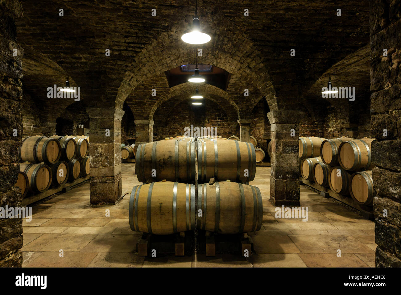 France, Jura, Arbois, l'une des plus belles cave à vin dans la ville, celle d'Evelyne et Pascal Clairet, Domaine de la Tournelle Banque D'Images