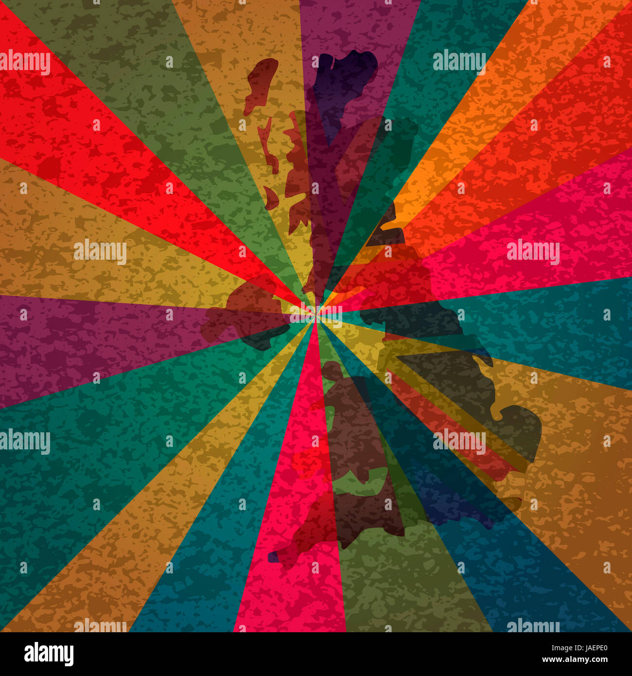 Royaume-uni Grande-Bretagne Angleterre Union Jack Flag dans la carte Silhouette aux rayons colorés et la texture Background Illustration Banque D'Images