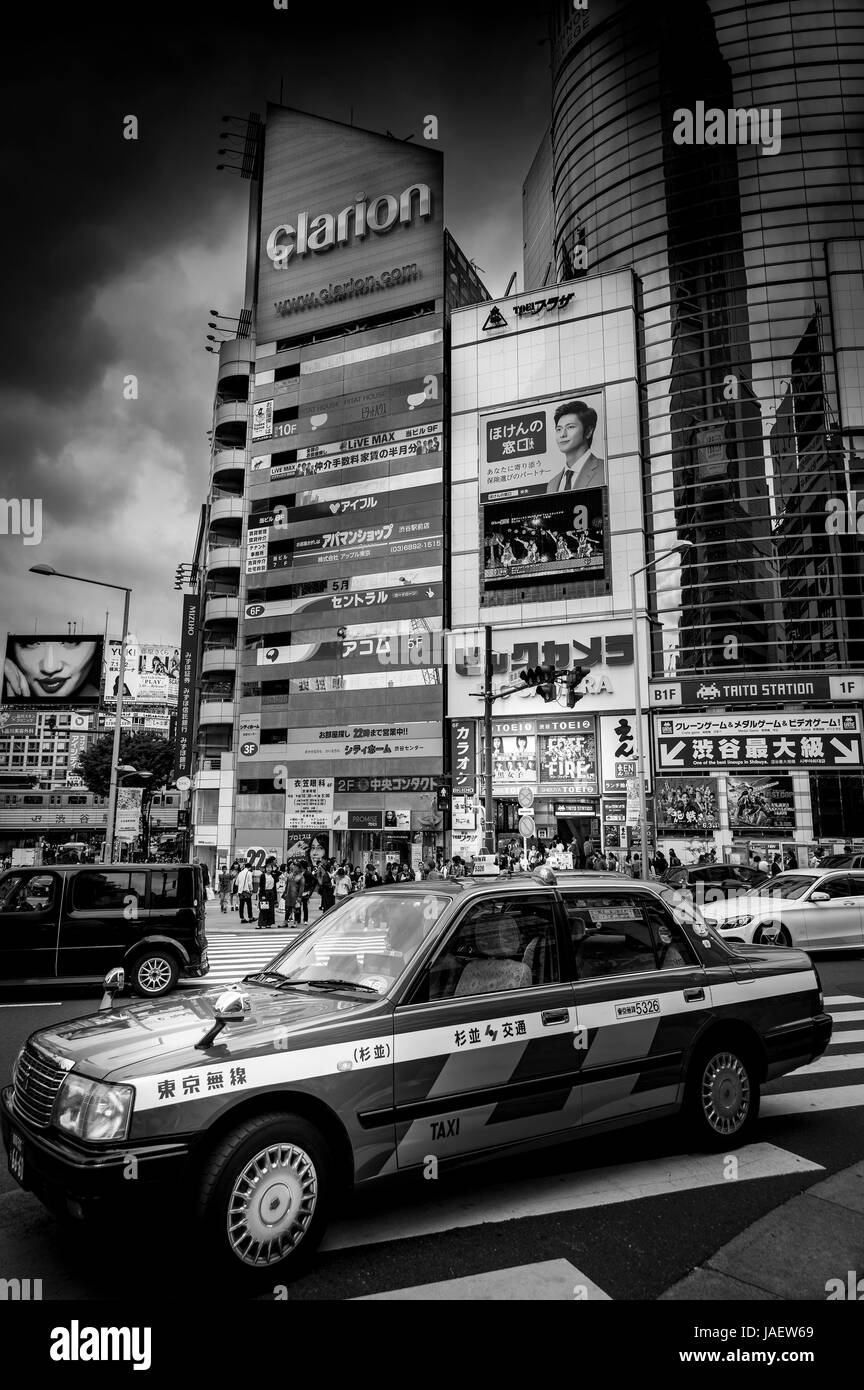 Taxi à Shibuya, Tokyo, Japon Banque D'Images