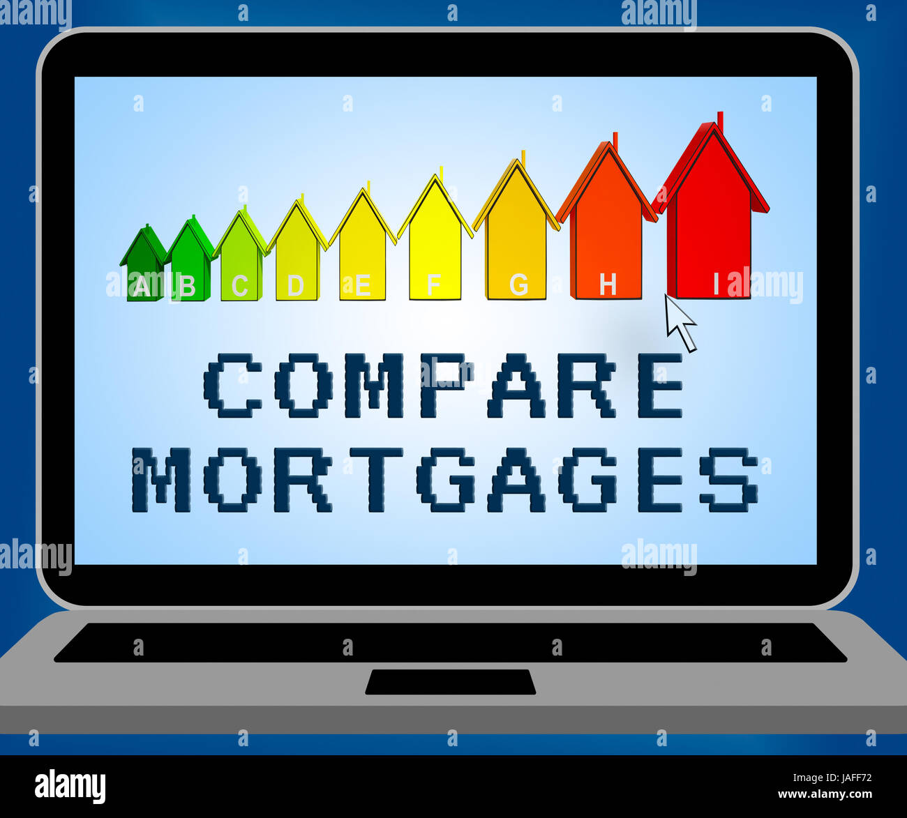 Comparer les prêts hypothécaires représentant un ordinateur portable de prêt Accueil 3d illustration Banque D'Images