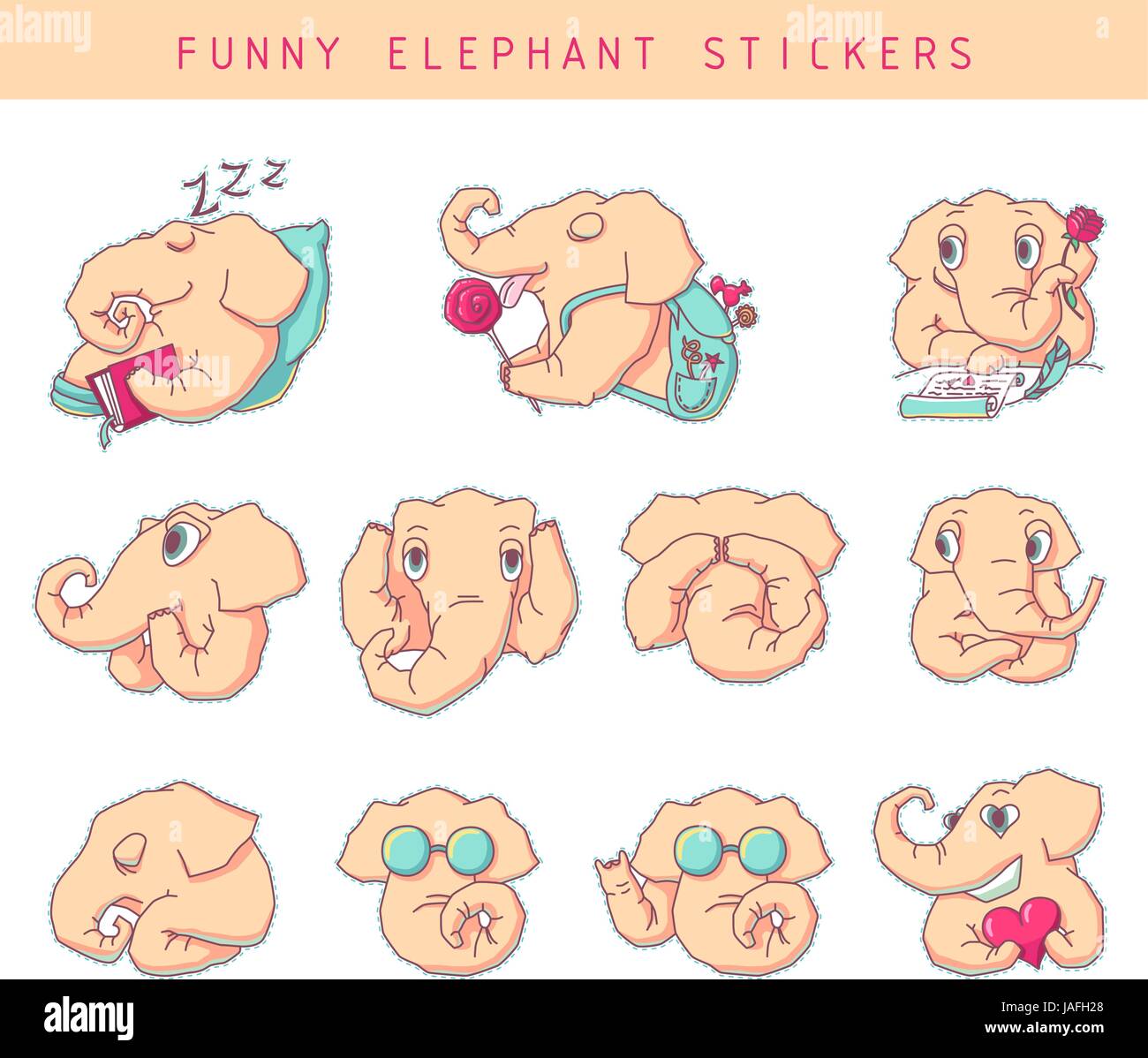 Cartoon stickers éléphant Illustration de Vecteur