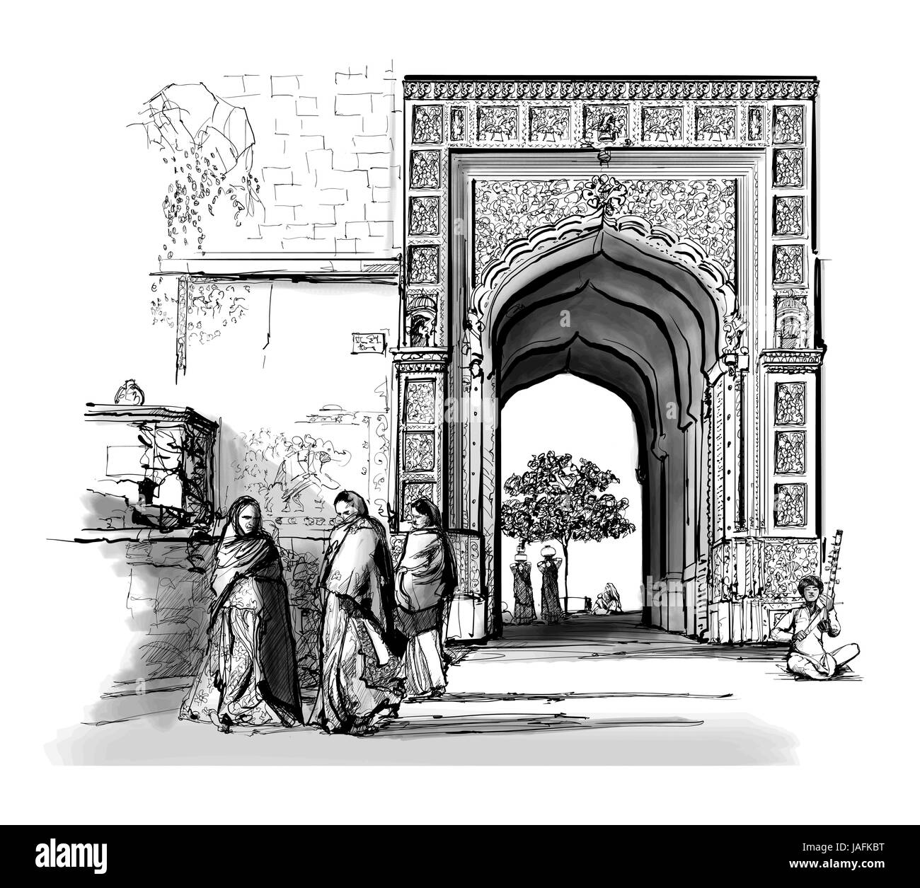 L'Inde, Rajasthan - Jaisalmer - Vector illustration Illustration de Vecteur