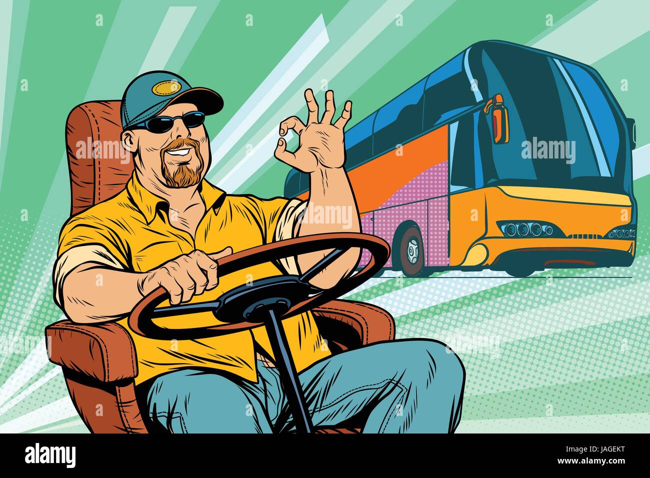 Okay bus touristique pilote. Transports et transport. Pop art retro vector illustration Illustration de Vecteur