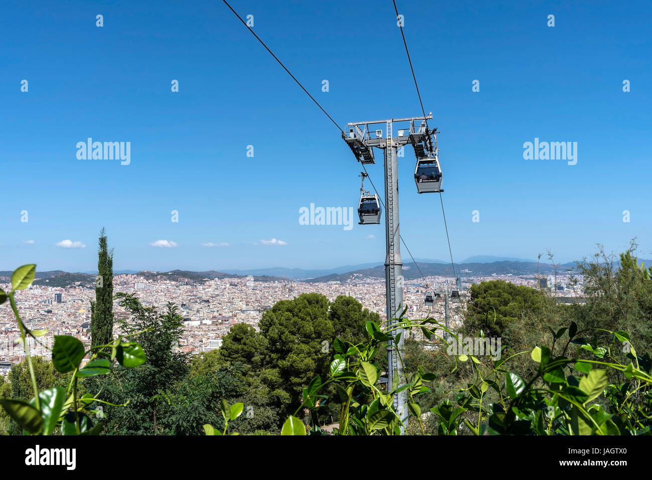 Téléphérique de Montjuïc dans le parc de Montjuïc, Barcelone, Espagne Banque D'Images Téléphérique de Montjuïc dans le parc de Montjuïc, Barcelone, Espagne Banque D'Images