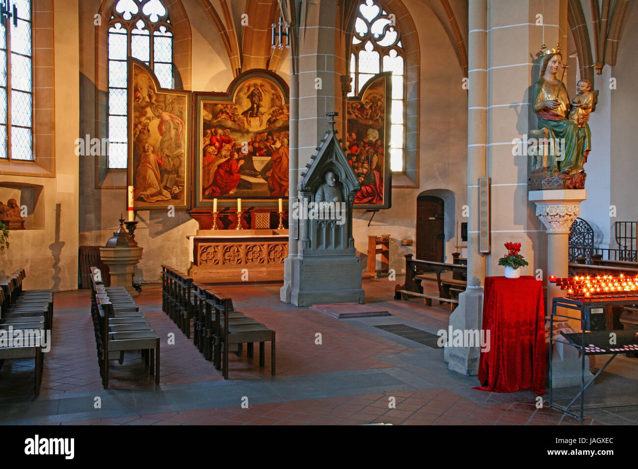 L'intérieur,de l'église retable ailé,Allemagne,France,Bingen,basilique,skyers sacrificiel,skyers,Barbara's construction,Mère de Dieu,personnage,scène annonce, Banque D'Images