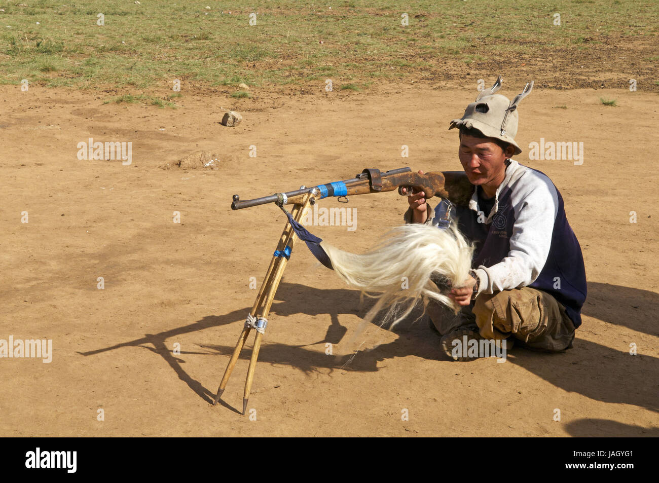 La Mongolie, l'Asie centrale, la province Arkhangai,nomad,gun,chasser sur les marmottes, Banque D'Images