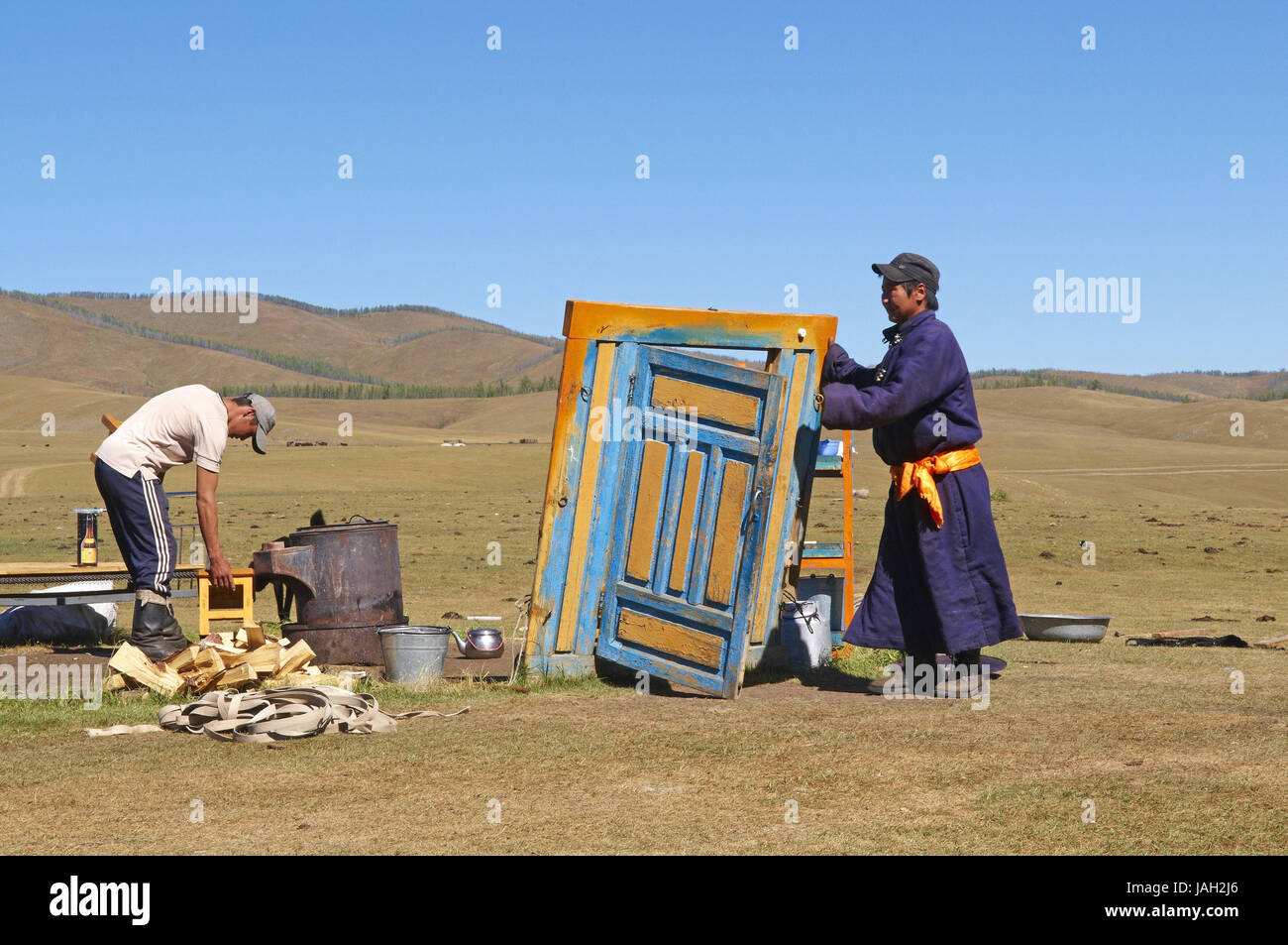 La Mongolie, l'Asie centrale, la province Arkhangai,nomad,support,Jurte briser, Banque D'Images
