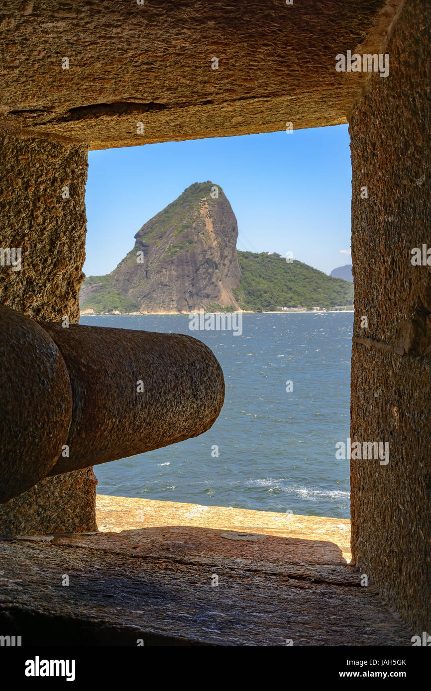Cannon à la forteresse de Santa Cruz réalisé à l'entrée de la baie de Guanabara et responsable de la défense de Rio de Janeiro à l'époque de l'empir Banque D'Images