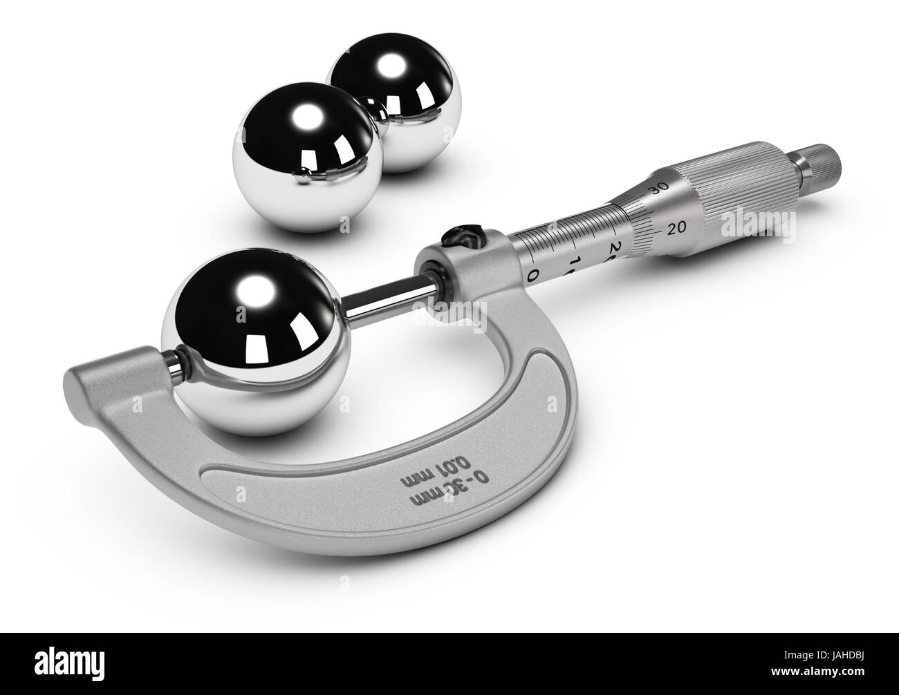 Close up d'un micromètre pendant une mesure dimensionnelle d'une sphère