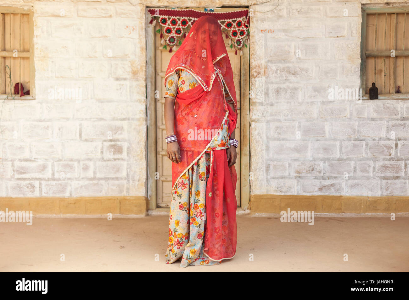 La vie dans les villages dans la région de désert de Thar, Rajasthan, Inde Banque D'Images