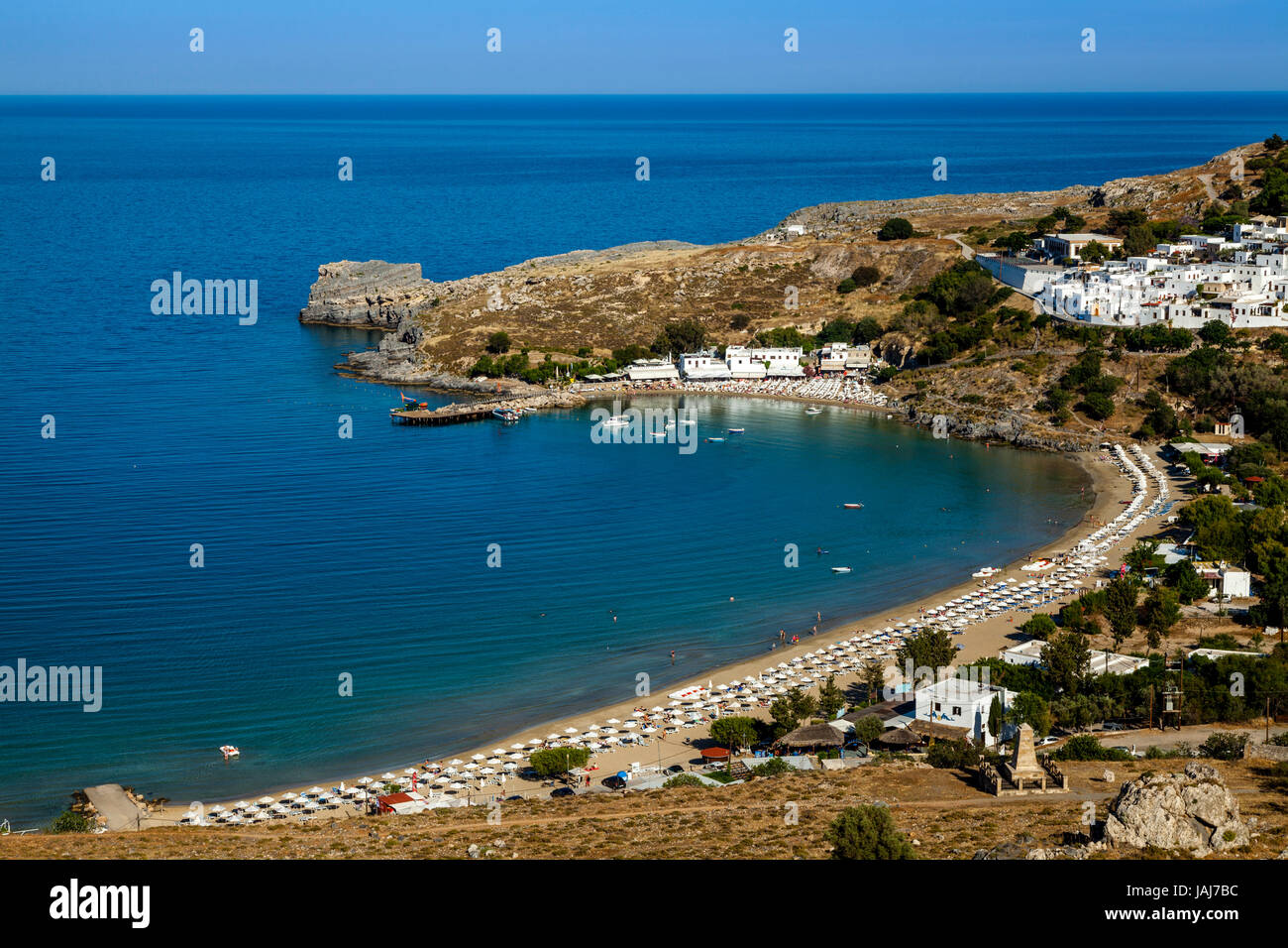 La plage de Lindos, Rhodes, Grèce Banque D'Images