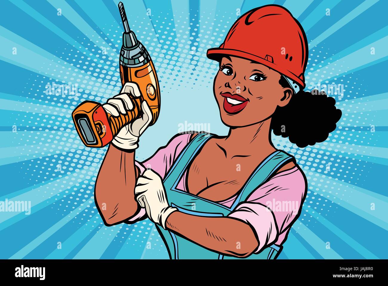 Femme professionnel. Travailleur de la construction avec la perceuse Illustration de Vecteur