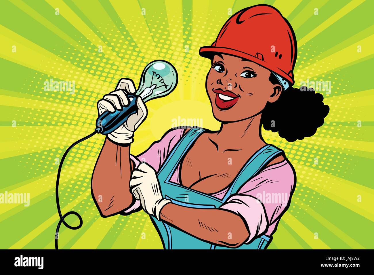 Travailleur de la construction à l'ampoule. Professionnel Femme Illustration de Vecteur