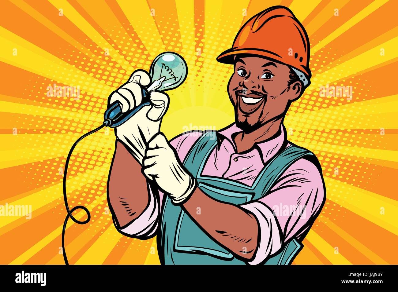 Construction Worker with Light bulb Illustration de Vecteur