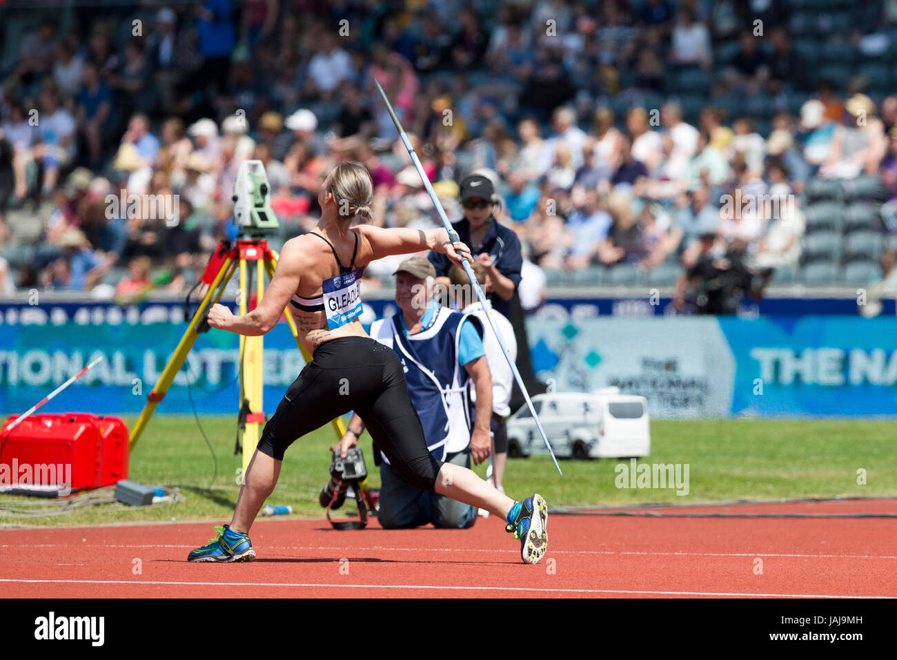 Elizabeth GLEADLE concurrentes dans le javelot à la Ligue de Diamant 2016, Alexander Stadium, Birmingham, Royaume-Uni, le 6 juin 2016. Banque D'Images