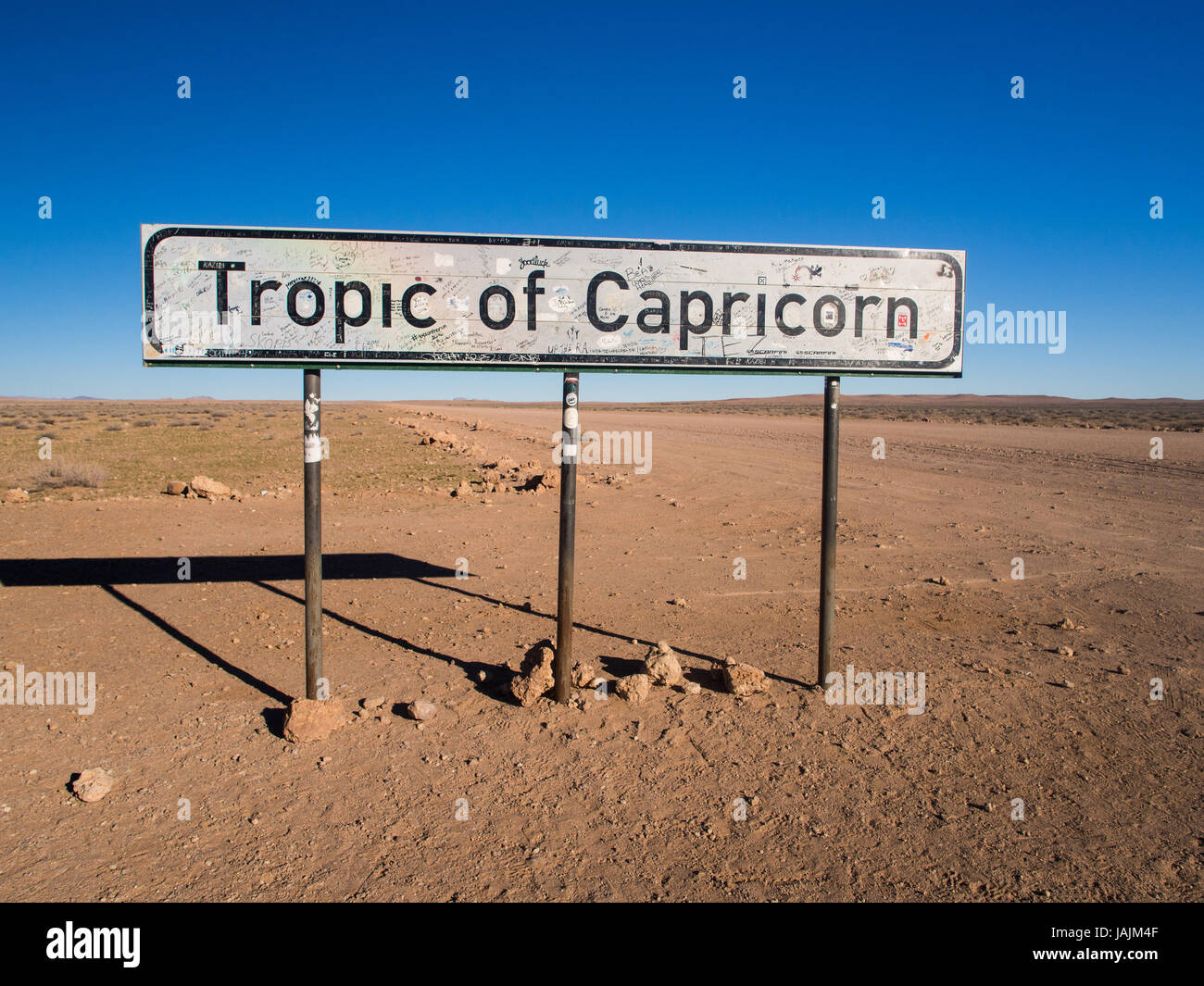 Panneau 'Tropique du Capricorne' en Namibie. Banque D'Images