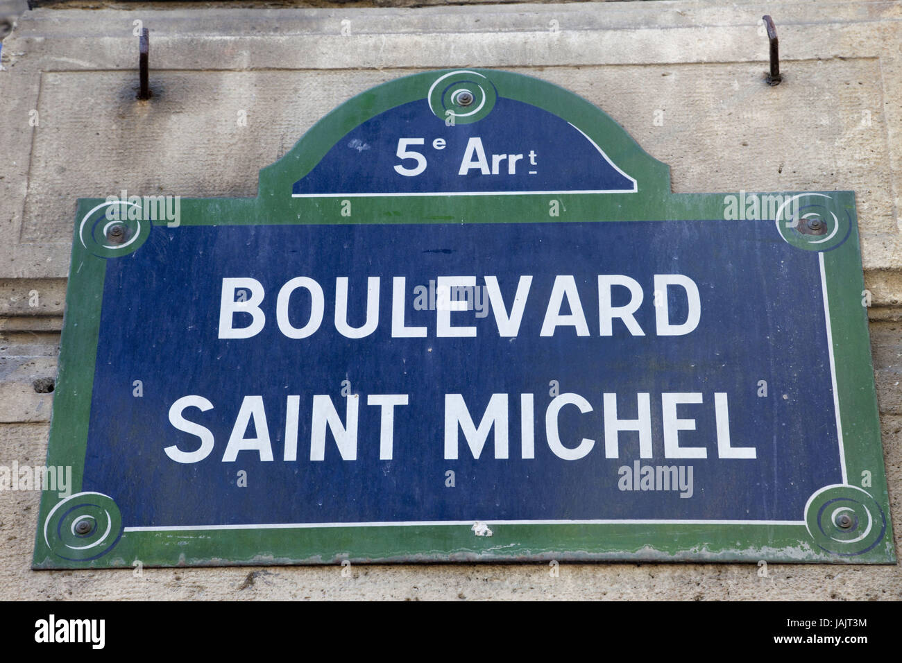 France,Paris,road sign,'boulevard Saint Michel', Banque D'Images