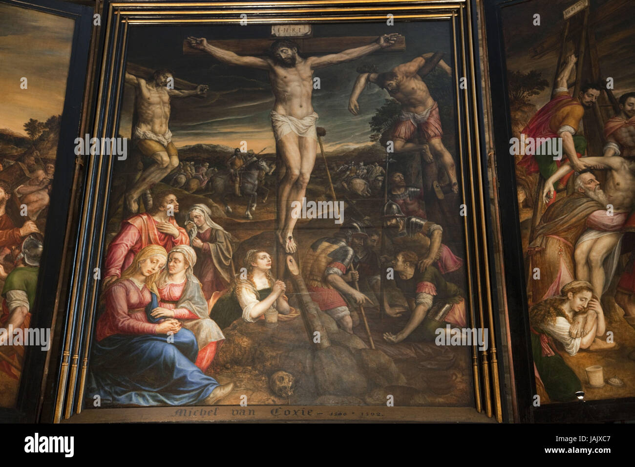 Belgique,Bruxelles,cathédrale St Michel et Gudule,Peinture,de,la représentation de la crucifixion de Jésus von Michel van Coxie, Banque D'Images