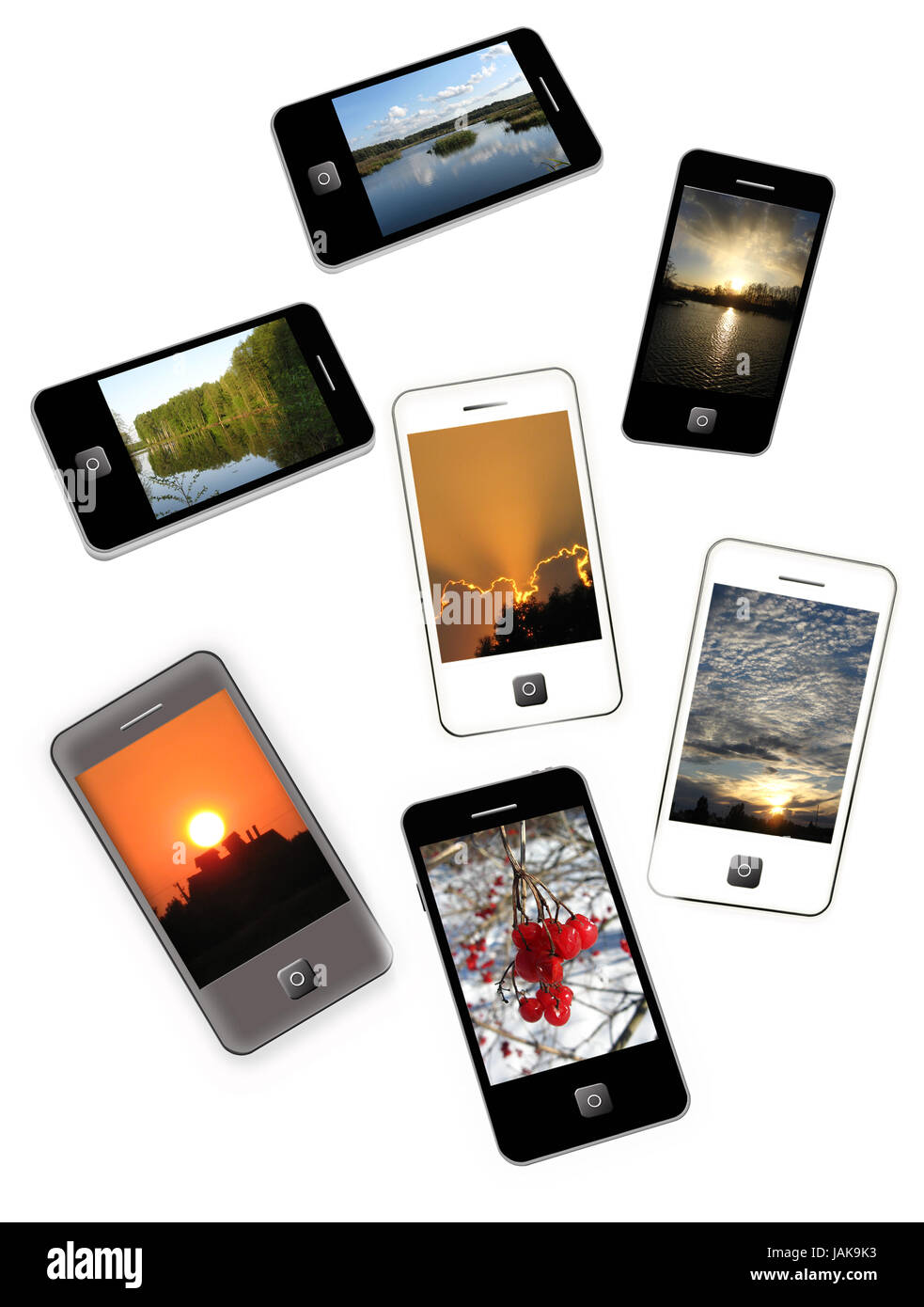 Les téléphones mobiles modernes avec autre photo de la nature Banque D'Images