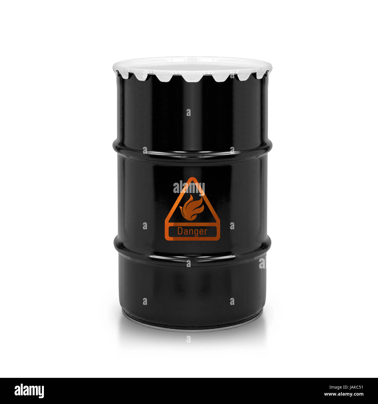 Le baril de pétrole et d'huile inflammable avec sign on white background isolés. (With clipping path) travail Banque D'Images