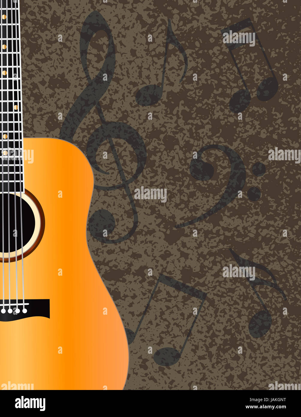 Guitare acoustique avec des notes de musique Background Illustration Banque D'Images