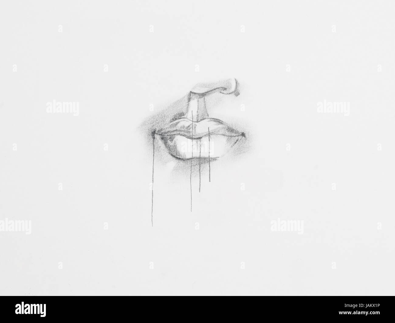 Détail de lèvres dessin au crayon sur papier blanc Banque D'Images