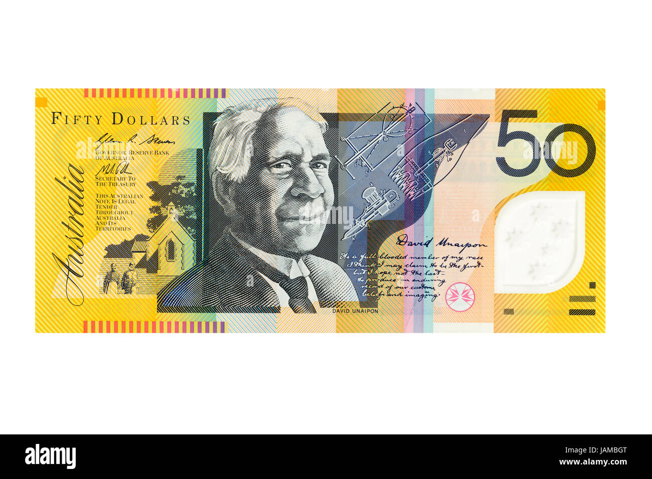 Billet de cinquante dollars australiens sur un fond blanc Banque D'Images