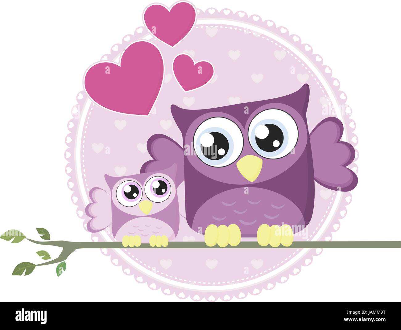 Mignon Bebe Hibou Et Maman Assis Sur Une Branche Image Vectorielle Stock Alamy