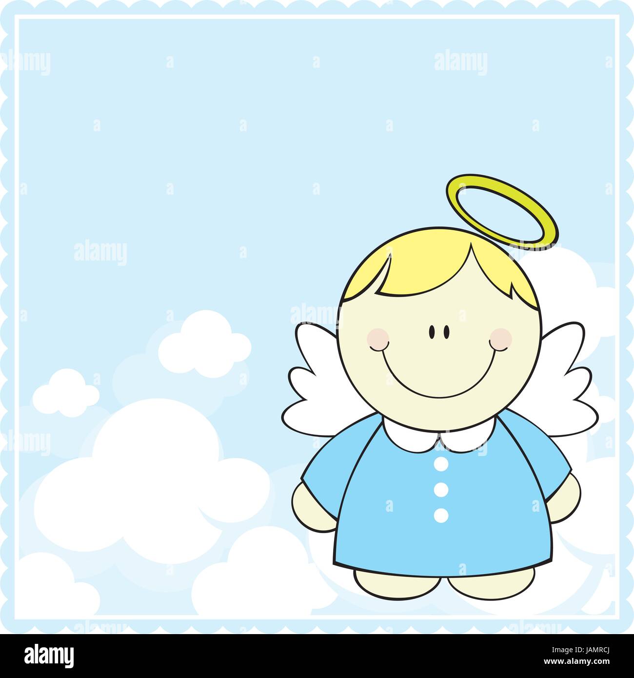 Bébé mignon petit ange sur les nuages de fond Illustration de Vecteur