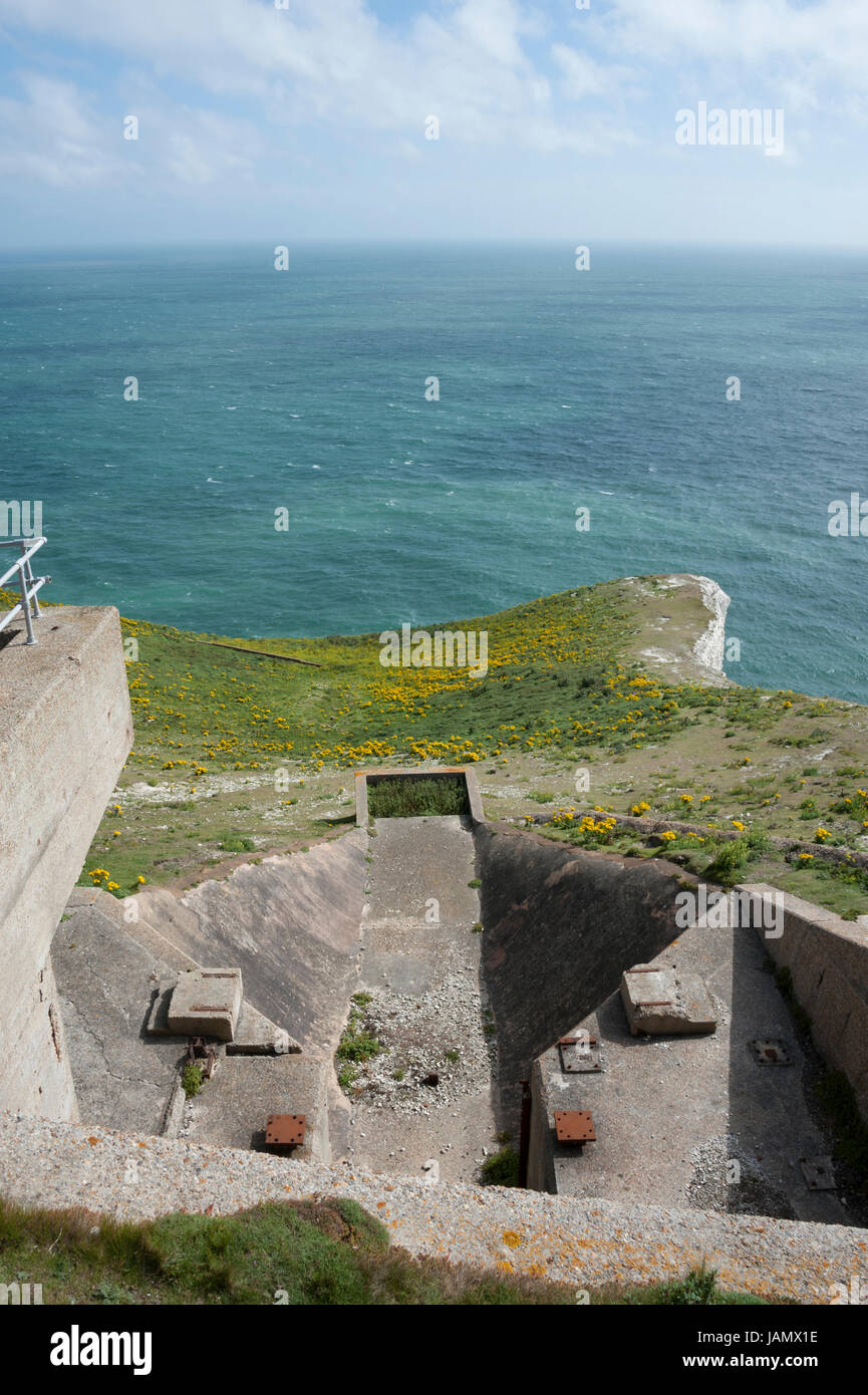 Moteur-fusée de la guerre froide, le site de test d'aiguilles, île de Wight, Royaume-Uni Banque D'Images