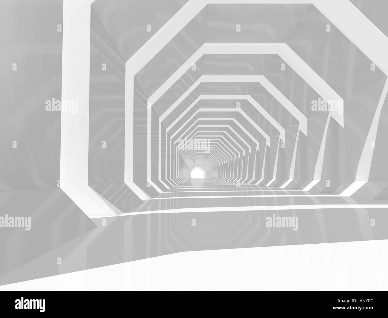 Ordinateur abstrait arrière-plan graphique. Tunnel blanche vide perspective, 3d illustration Banque D'Images