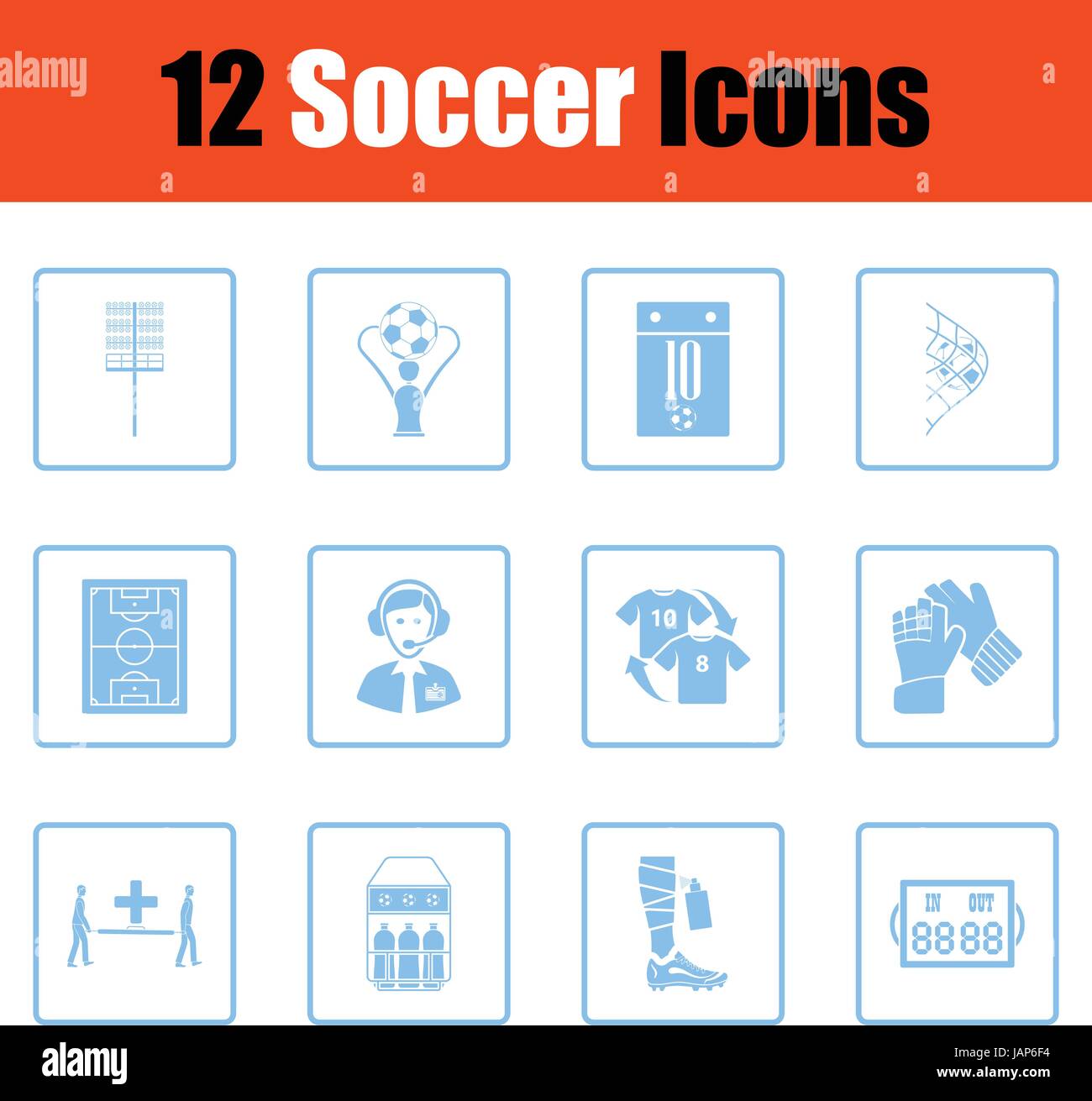 Ensemble d'icônes de soccer. Design cadre bleu. Vector illustration. Illustration de Vecteur