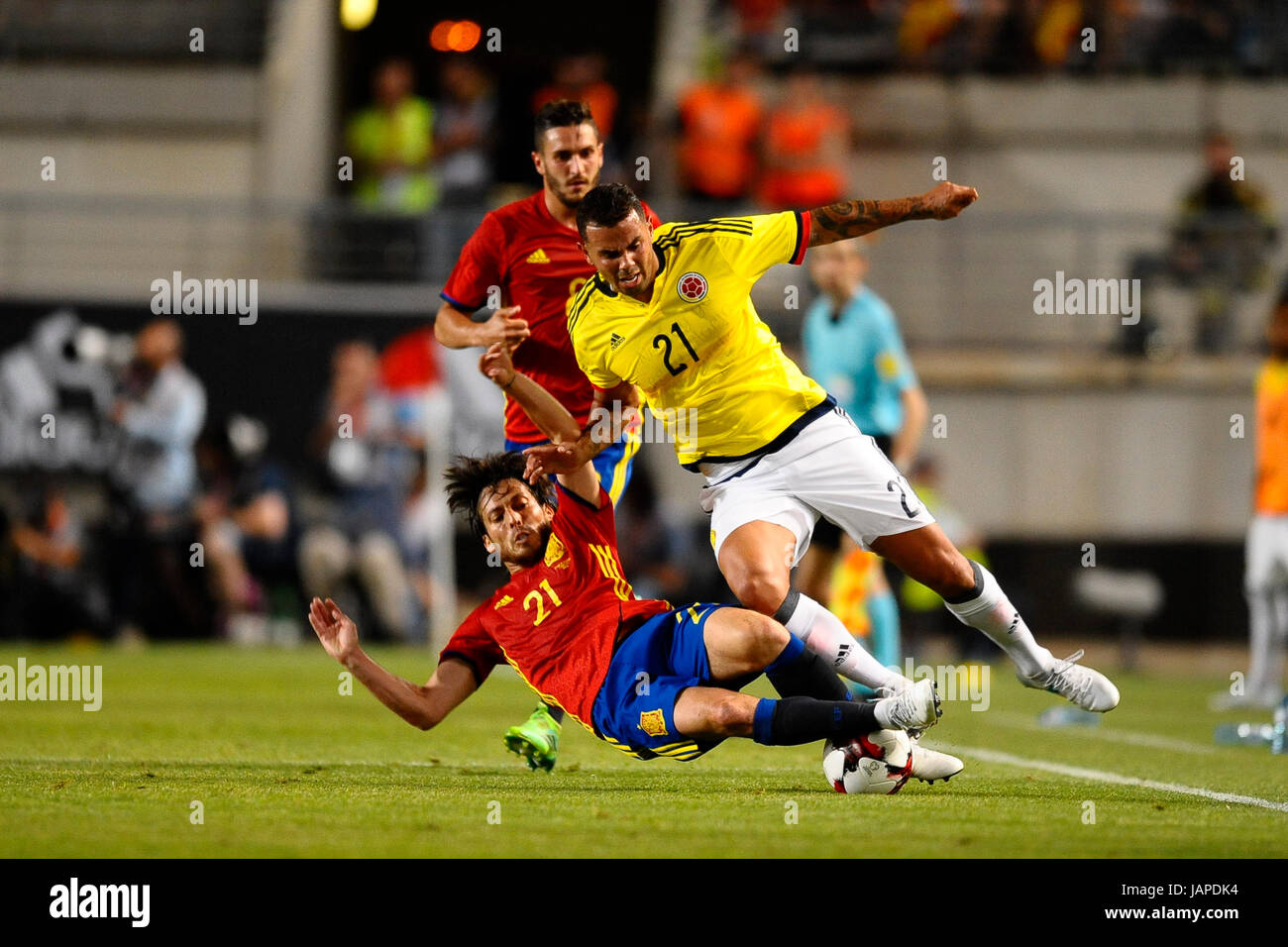 Murcia, Espagne. 07Th Juin, 2017. Murcia, Espagne. 07Th Juin, 2017. Edwin Cardona (Monterrey), Silva (Manchester City) au cours d'un match amical entre l'équipe nationale de l'Espagne contre la Colombie à Nueva Condomina Stadium, Murcia, Espagne.Mercredi 7 juin 2017. Más Información Gtres Crédit : Comuniación sur ligne, S.L./Alamy Live News Crédit : Gtres más información en ligne Comuniación,S.L./Alamy Live News Banque D'Images