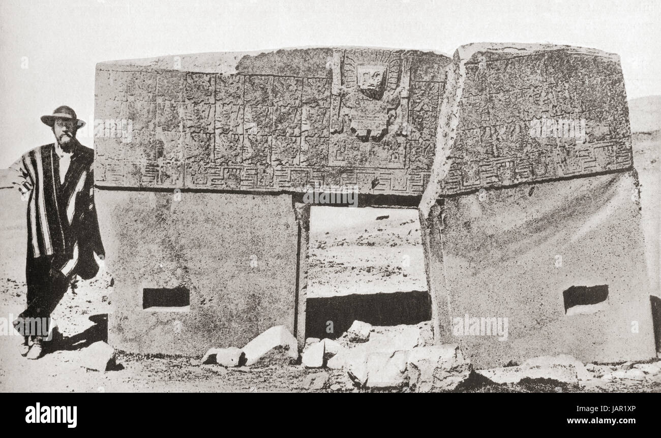 La Porte du Soleil, Tiahuanaco, un site archéologique précolombien dans l'ouest de la Bolivie. L'histoire de Hutchinson de l'ONU, publié en 1915. Banque D'Images