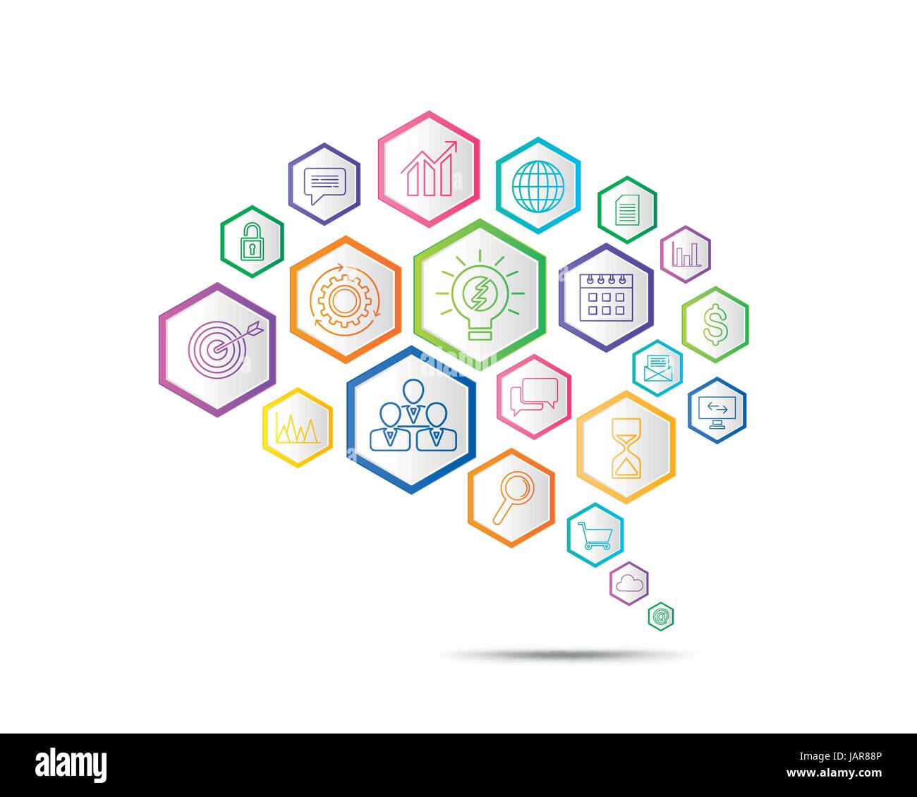 Connexion d'entreprise concept en forme de symbole du cerveau. Résumé fond avec le marketing numérique et infographie d'icônes. Vector illustration. Illustration de Vecteur