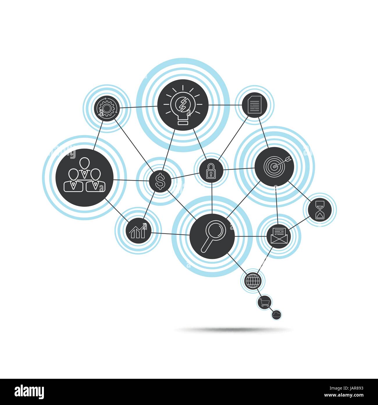 Connexion d'entreprise concept en forme de symbole du cerveau. Résumé fond avec le marketing numérique et infographie d'icônes. Vector illustration. Illustration de Vecteur