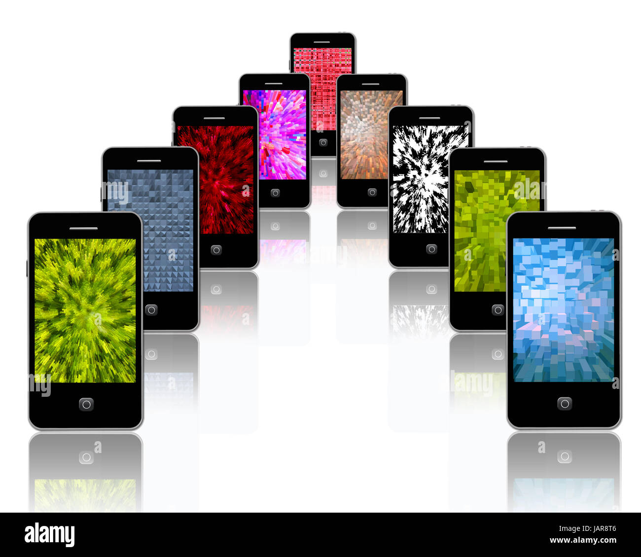 De nombreux téléphones mobiles modernes avec différentes textures abstraites Banque D'Images