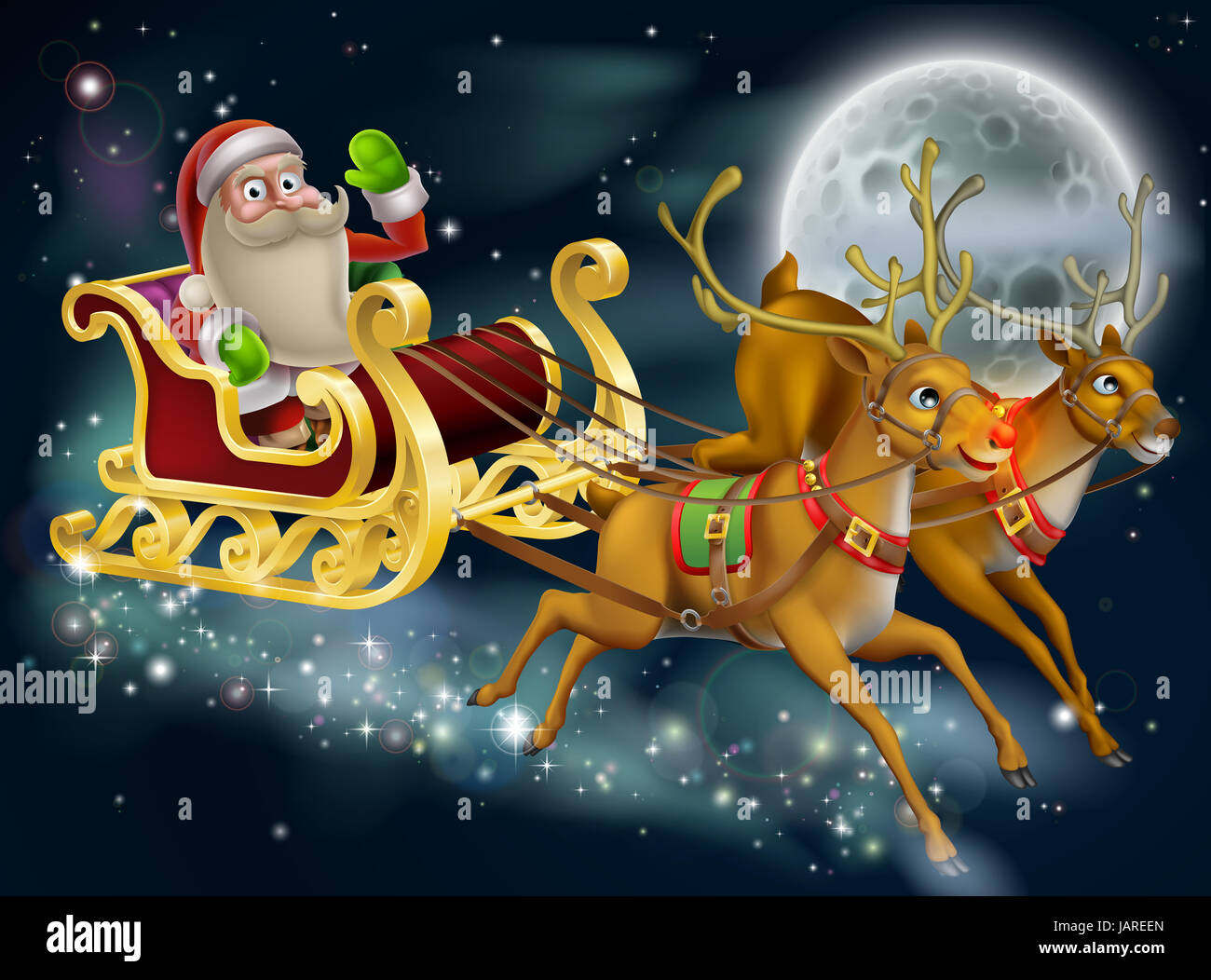 Scene De Traineau Du Pere Noel Le Pere Noel Dans Son Traineau Tire Par Le Ciel Avec Ses Rennes Photo Stock Alamy Scene De Traineau Du Pere Noel Le Pere Noel Dans Son Traineau Tire Par Le Ciel Avec Ses Rennes Photo Stock Alamy