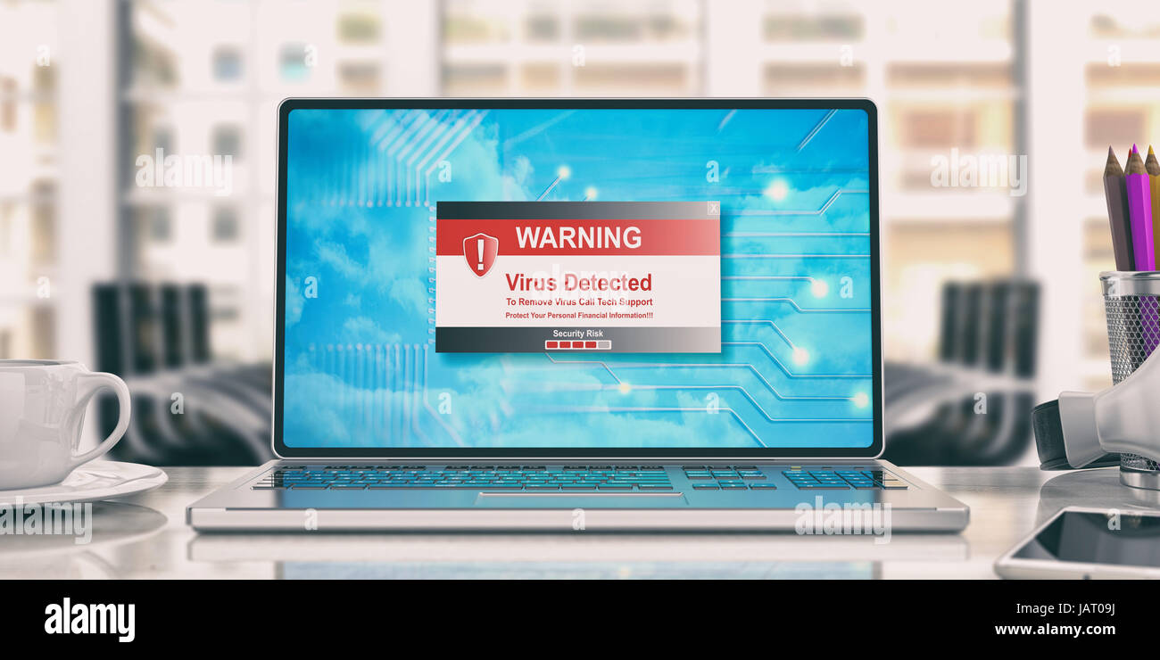 Virus détecté message sur l'écran de l'ordinateur. 3d illustration Banque D'Images