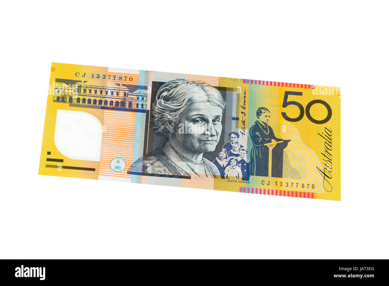 Billet de cinquante dollars australiens sur un fond blanc Banque D'Images